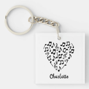 Porte-clefs Love Music Heart of Music Notes avec nom