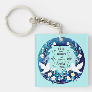 Porte-clefs Love One Another Blue and White Doves