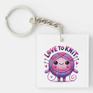 Porte-clefs Love to Knit Citation mignonne Pink Purple Ball of