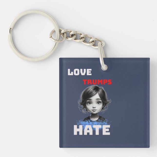 Porte-clefs LOVE TRUMPS HAINE -anti Donald tee (Devant)