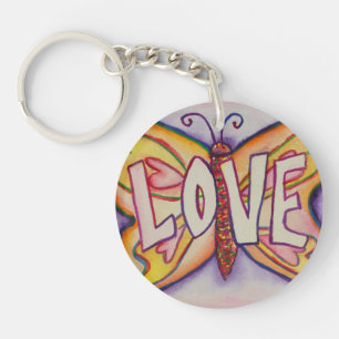Porte-clefs Love Word rose papillon Porte - clé Pendentif d'ar