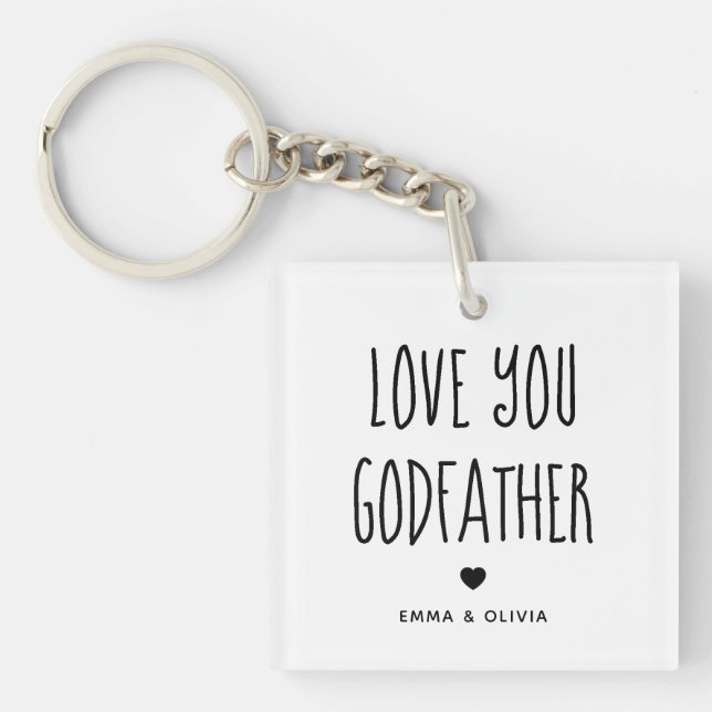 Porte-clefs Love You Godfather Photo Retour et texte manuscrit (Devant)