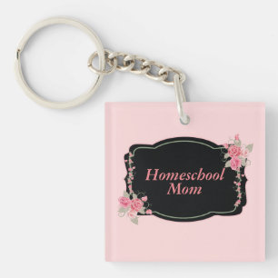 Porte-clefs Lovely Homeschool Maman rose et noir