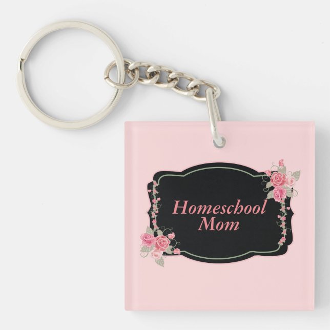Porte-clefs Lovely Homeschool Maman rose et noir (Devant)