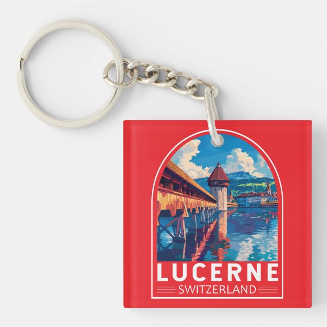 Porte-clefs Lucerne Switzerland Travel Art Vintage (Devant)