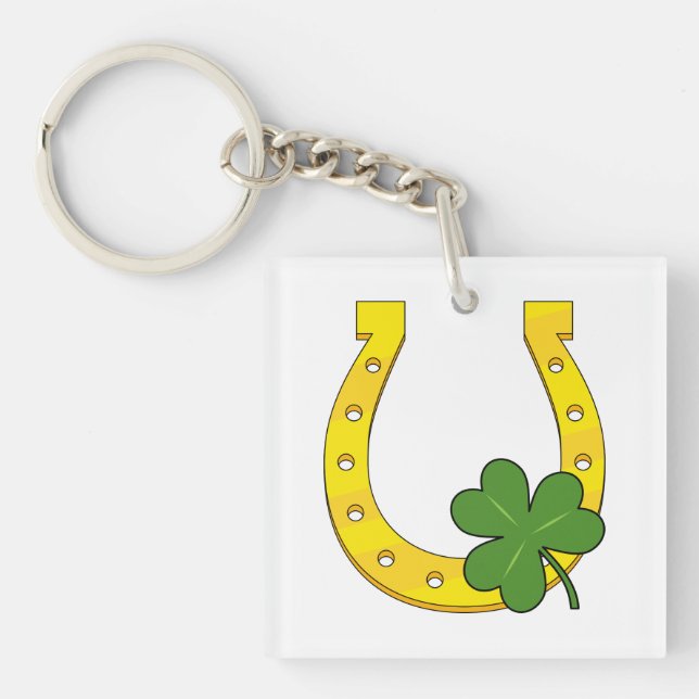 Porte-clefs Lucky Golden Horseshoe avec Shamrock en blanc (Devant)