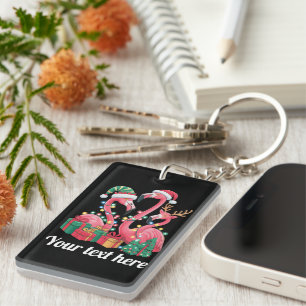 Porte-clefs Lumières de Noël personnalisées Flamingo Palm de N