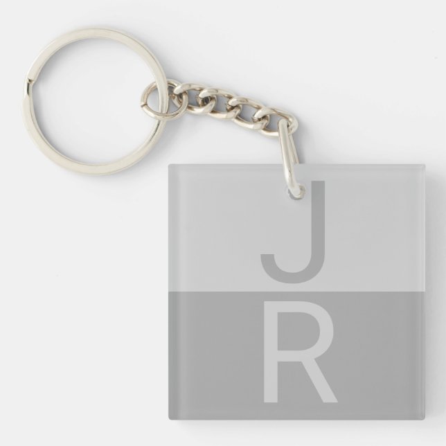 Porte-clefs Lumineuses Gris & Gris Initiales Modernes Monogram (Devant)