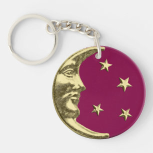 Porte-clefs Lune et étoiles Art déco - Bourgogne et Or