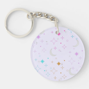 Porte-clefs Lune & Étoiles Minimaliste Lavande