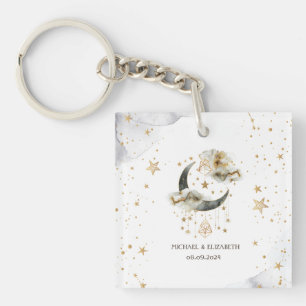 Porte-clefs Lune étoiles or céleste