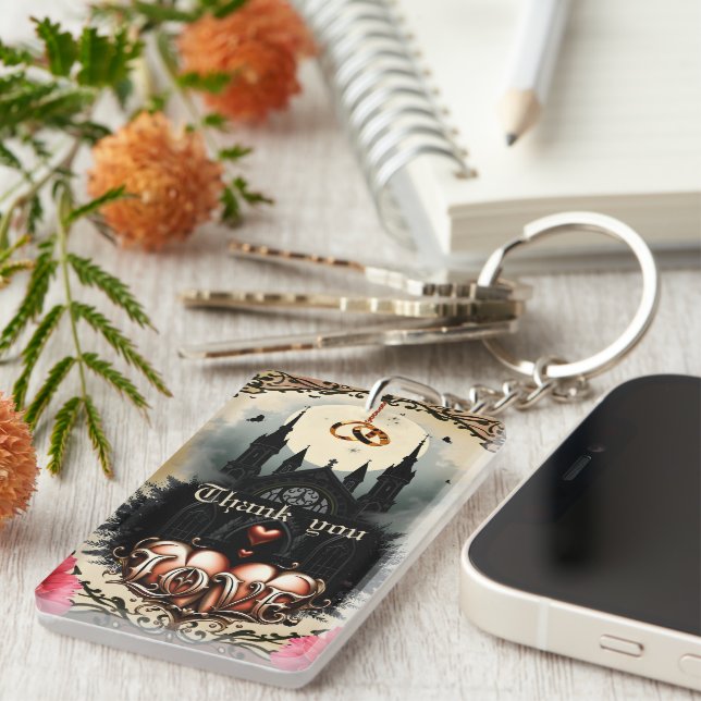 Porte-clefs Lune gothique – Amour éternel sous le ciel de minu (Devant droit)