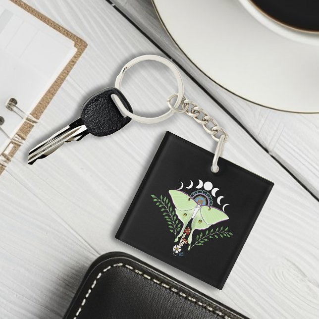 Porte-clefs Lune Papillon Éthéré Vert Mystique Céleste (Créateur téléchargé)