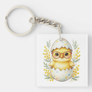 Porte-clefs Lunettes de poussin de Pâques mignonnes Mimosa en 