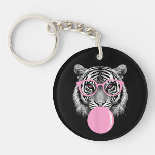 Porte-clefs Lunettes de Tigre et Bubble Gum Rose Anim pour Fem