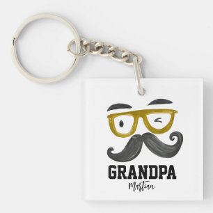 Porte-clefs Lunettes Jaunes amusantes et grand-père Moustache 