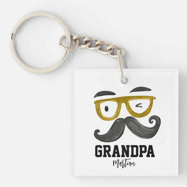 Porte-clefs Lunettes Jaunes amusantes et grand-père Moustache  (Devant)