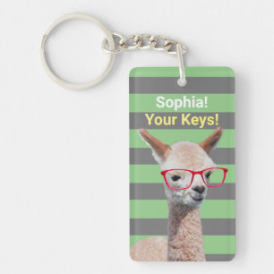 Porte-clefs Lunettes rouges Cute Alpaca Personnaliser Nom Mess