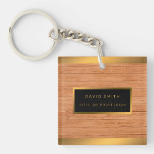 Porte-clefs Luxe 2in1 Gold Wood Carte de visite moderne &