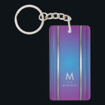 Porte-clefs Luxe Moderne Minimal Abstrait Violet Bleu<br><div class="desc">Une élégante porte - clé abstraite de style luxueux au design géométrique violet et bleu. Personnalisez avec votre monogramme et votre nom.</div>
