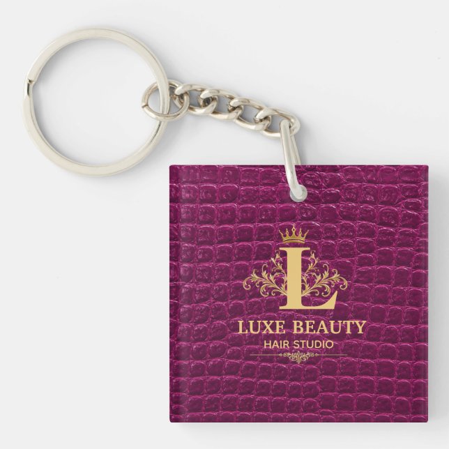 Porte-clefs Luxury Crocodile Leather Monogram Gold Initial  (Devant)