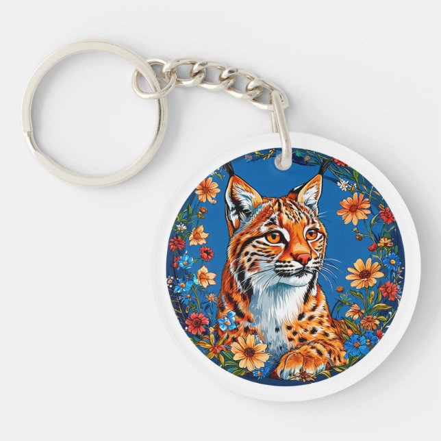 Porte-clefs Lynx à la fourrure orange vibrante (Devant)