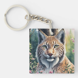 Porte-clefs Lynx Aquarelle peinture florale Feline Art