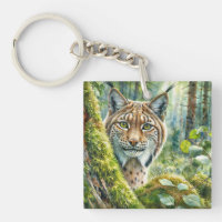 Lynx dans l'aquarelle de la forêt verte luxuriante
