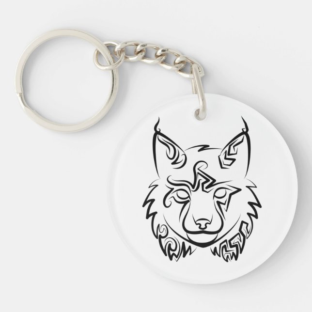 Porte-clefs Lynx tribale noire et blanche (Devant)