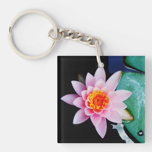 Porte-clefs Lys d'eau chaude rose et orange lotus (Devant)