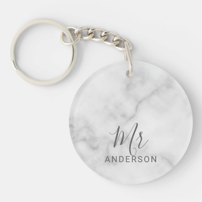 Porte-clefs M. et Mme. | Marbre blanc moderne Mariage de scrip (Devant)