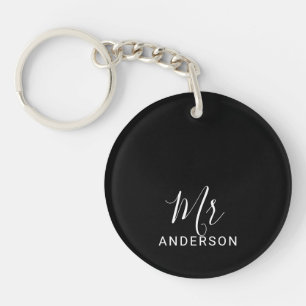 Porte-clefs M. et Mme. Mariage de script moderne noir et bla