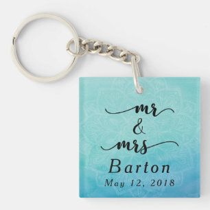 Porte-clefs M. & Mme Typography Turquoise & Blue Mandala Maria