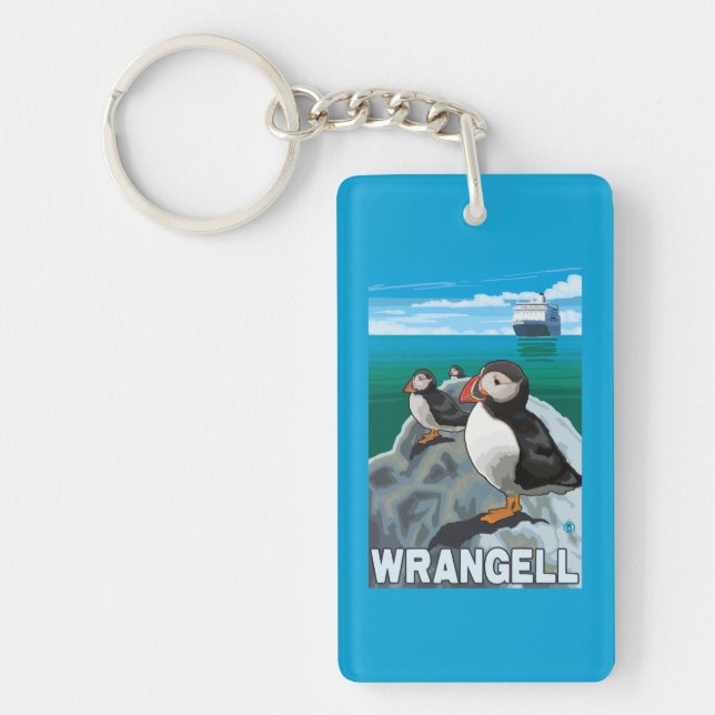 Porte-clefs Macareux et bateau de croisière - Wrangell, Alaska (Devant)