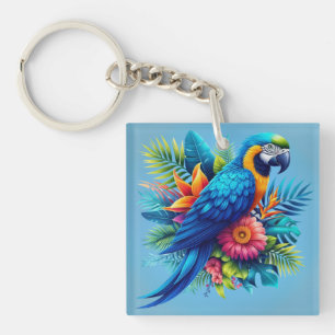 Porte-clefs Macaw tropicale bleue et colorée