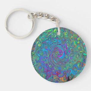 Porte-clefs Magenta, Bleu et Mousse verte Retro Swirl