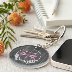 Porte-clefs Magenta Dragonfly Rustic Porte - clé personnalisé