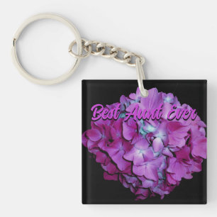Porte-clefs Magenta et turquoises hydrangeas meilleure tante j