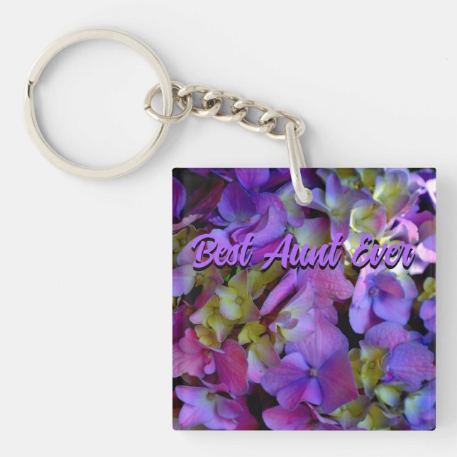 Porte-clefs Magenta Purple bleu jaune Hydrangeas fleurs Tante (Devant)