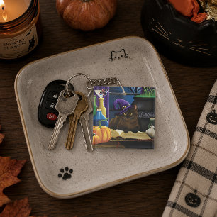 Porte-clefs Magie de chat brun ensorcelant sous la pleine lune