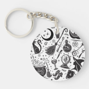 Porte-clefs Magique Sorcière Whimsical Wiccan Pagan noir & bla