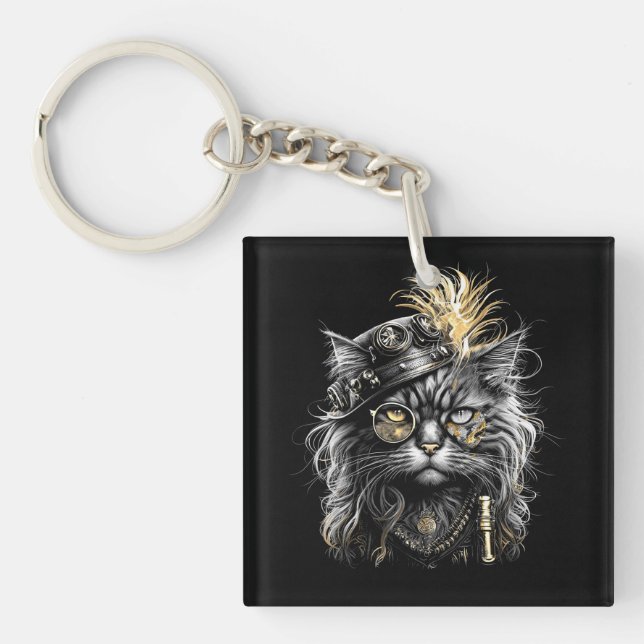 Porte-clefs Magnifique chat steampunk (Devant)