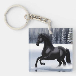 Porte-clefs Magnifique cheval noir cabré sur une surface ennei