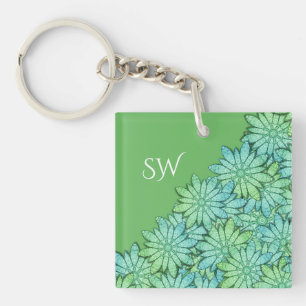 Porte-clefs Magnifique floral moderne vert monogramme