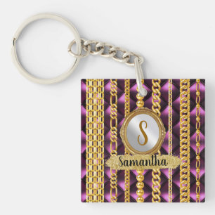 Porte-clefs Magnifique Velours Violet Or Monogramme Élégant Ch