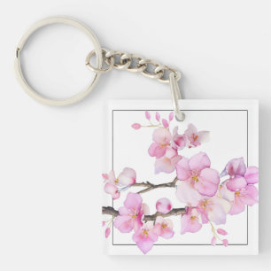 Porte-clefs Magnifiques fleurs de cerisier rose à l'aquarelle