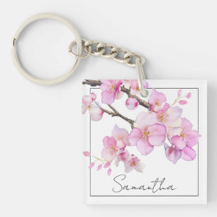 Porte-clefs Magnifiques fleurs de cerisier rose à l'aquarelle
