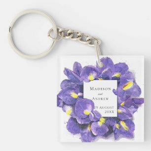 Porte-clefs Magnifiques Iris Violets Aquarelle Florale Merci