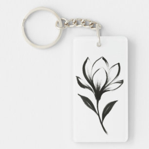 Porte-clefs Magnolia de style encre – Dessin floral élégant su