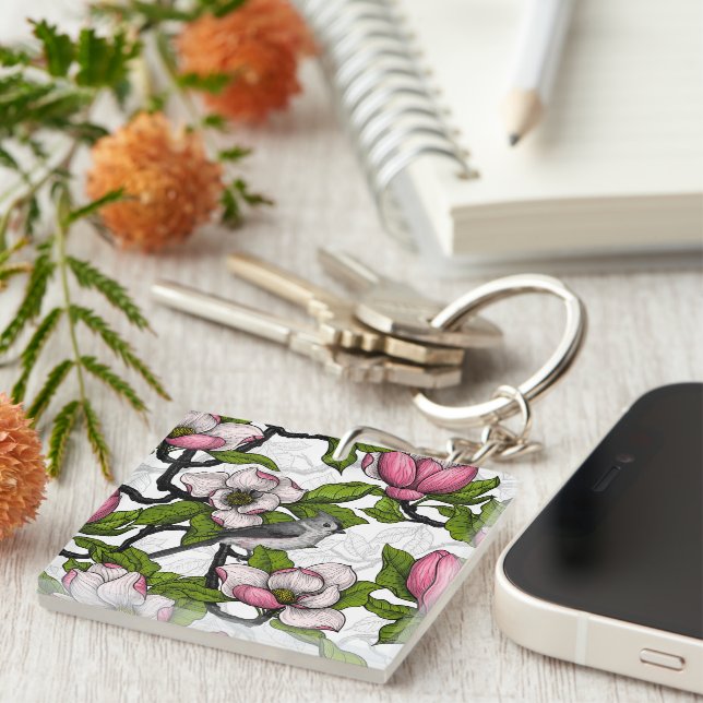 Porte-clefs Magnolia en floraison et tireur (Devant Droit)